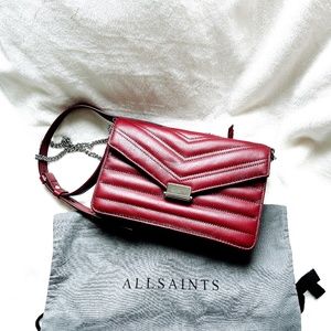 ALLSAINTS burgundy red Justine Flap Crossbody Bag